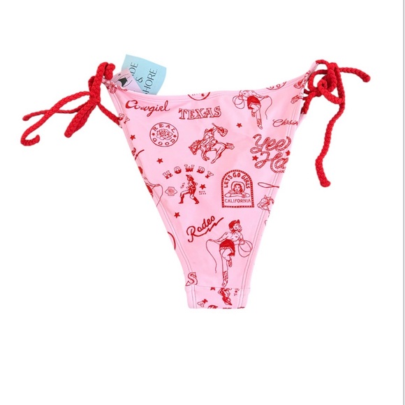 Shade & Shore NWT (THERE ARE SOME FLAWS) Pink Bikini Bottom Red Tie Sides - Picture 2 of 6